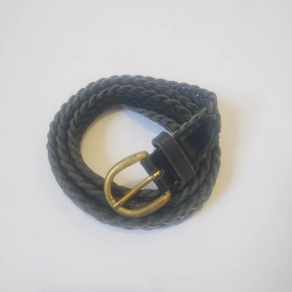 Surrey Braided Belt Women Medium Black Genuine Leather Solid Brass Boho Classic